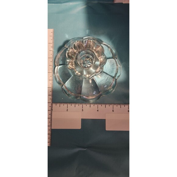 Vintage Clear Pressed Glass Candle Holder – Ribbed Floral Base Taper Holder - Picture 4 of 7